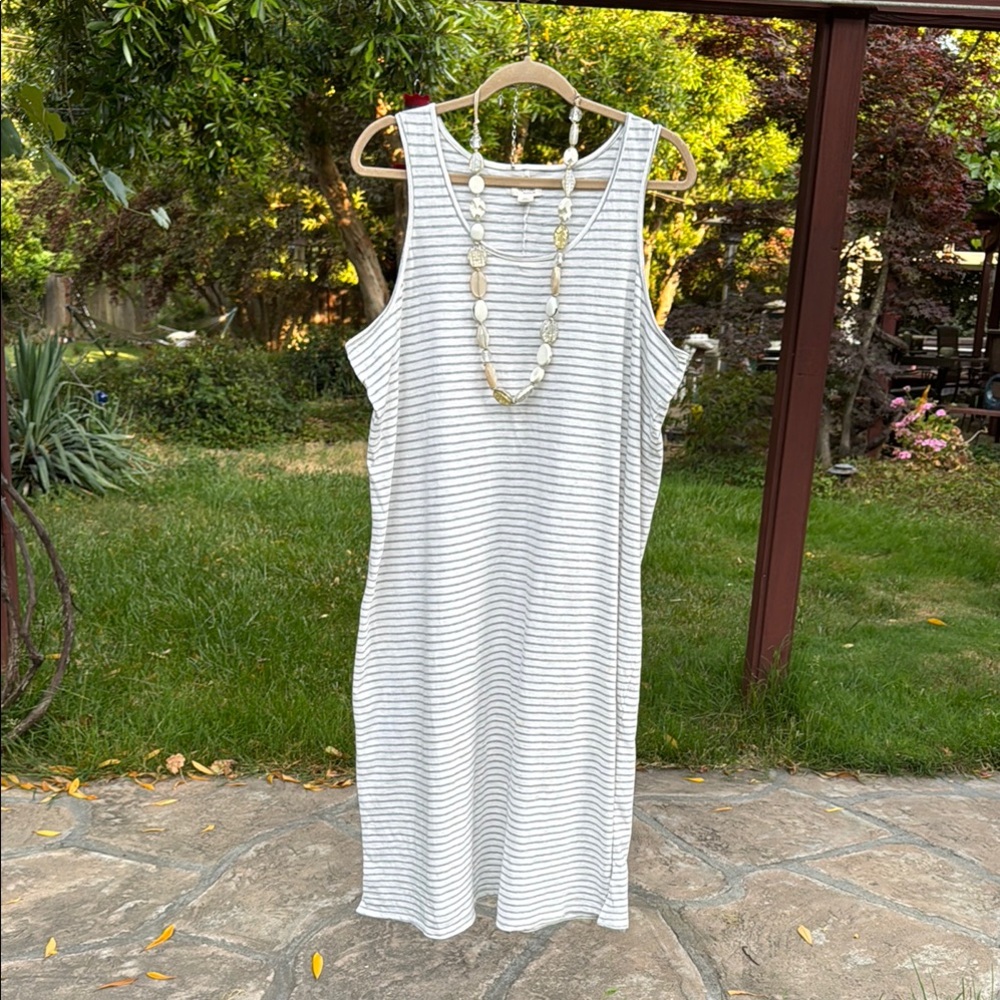 🩷 UPWEST; Sustainable Gray and White Striped 100% Cotton Tank Maxi Dress Sz. XL!